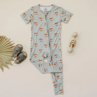 Mama Tattoo Hearts Bamboo Short-Sleeved Zippy Romper Pajamas