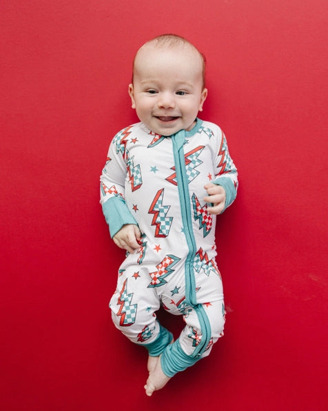 Bamboo Baby Zip Romper | Checkered Bolts