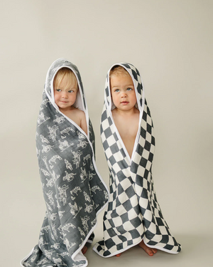 Charcoal Checkered Muslin Hooded Towel