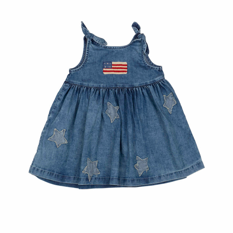 denim dress with stars Moons & Stars Embroidered Denim Dress With Pockets
