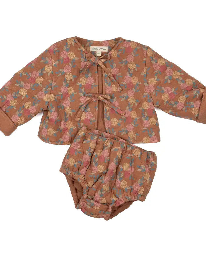 Quilted Jacket Set - Caramel Roses