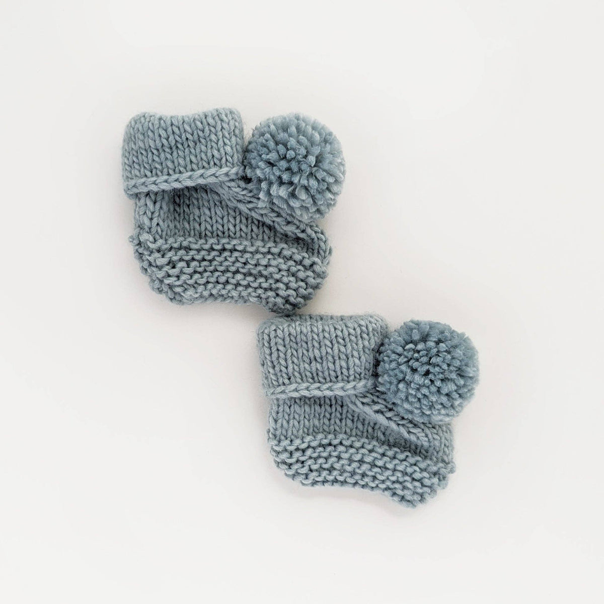 Garter Stitch Baby Booties Surf with Pom Poms