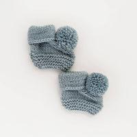 Garter Stitch Baby Booties Surf with Pom Poms