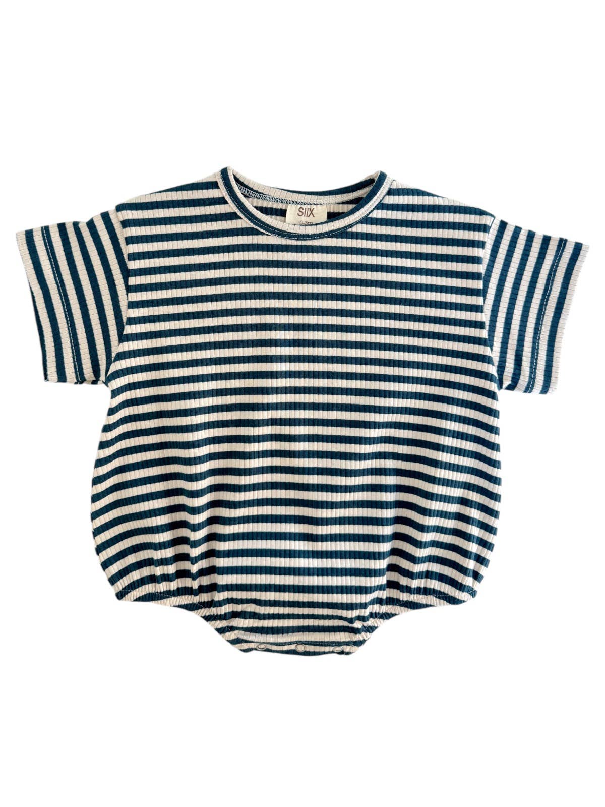 Steel Blue Stripe Organic Ribbed T-Shirt Bubble