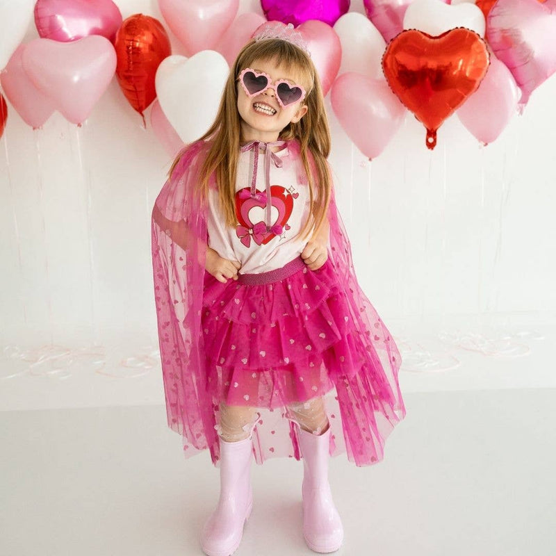 Pink Glitter Heart Valentine's Day Cape - Valentine Gifts