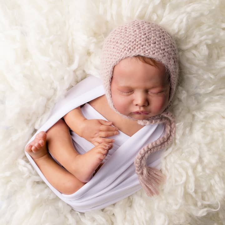 Newborn Baby Pink Angora Knit Bonnet