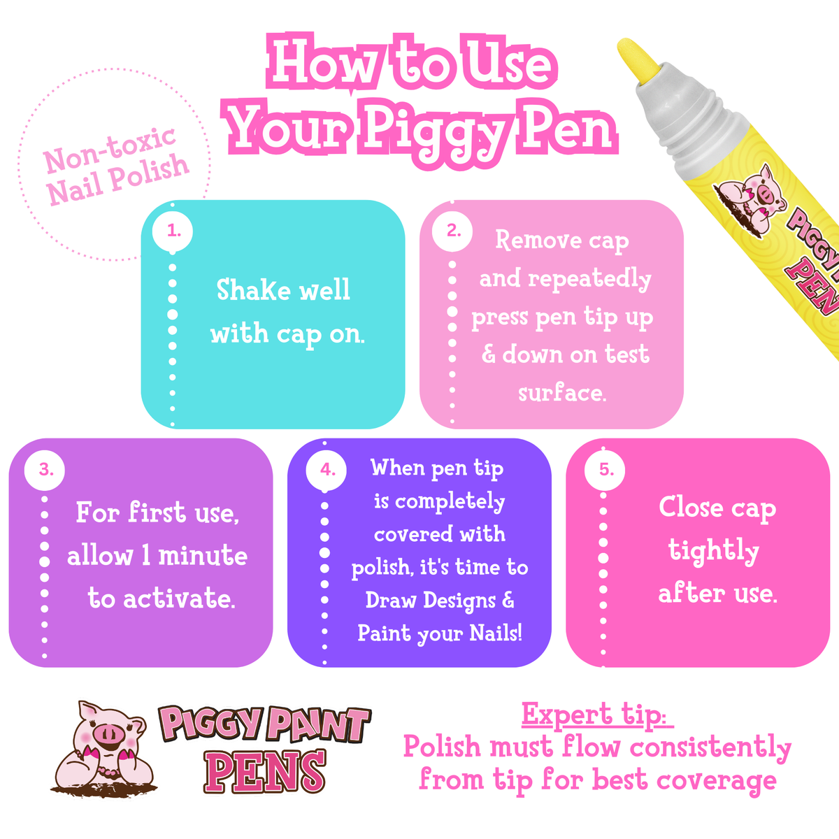 Yippee Yellow Piggy Paint Pen - Kids Non-toxic Nail Polish