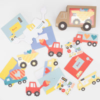 Truck Kids Valentine's Cards & Stickers Set