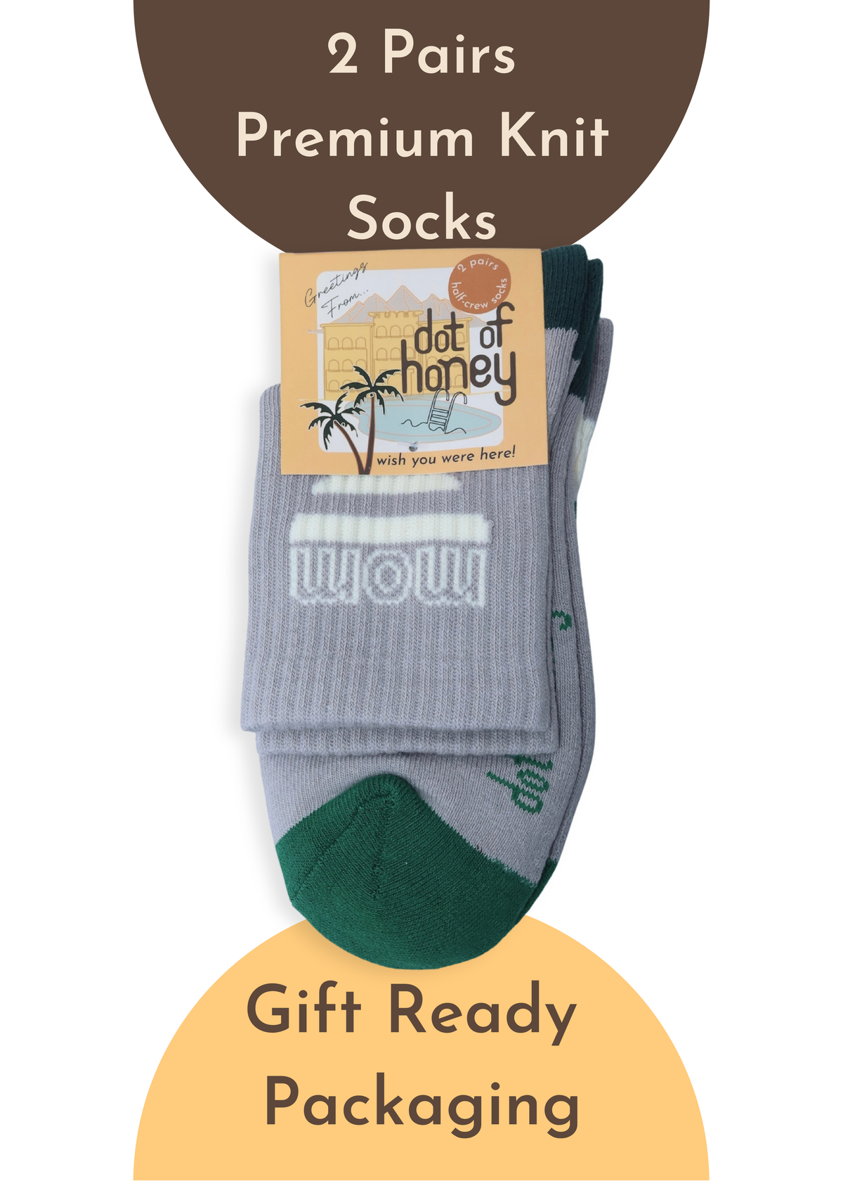 Womens Half-Crew Socks 2-Pack, Mom & Palms