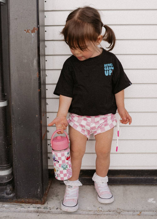 Pink Checkered Water Bottle