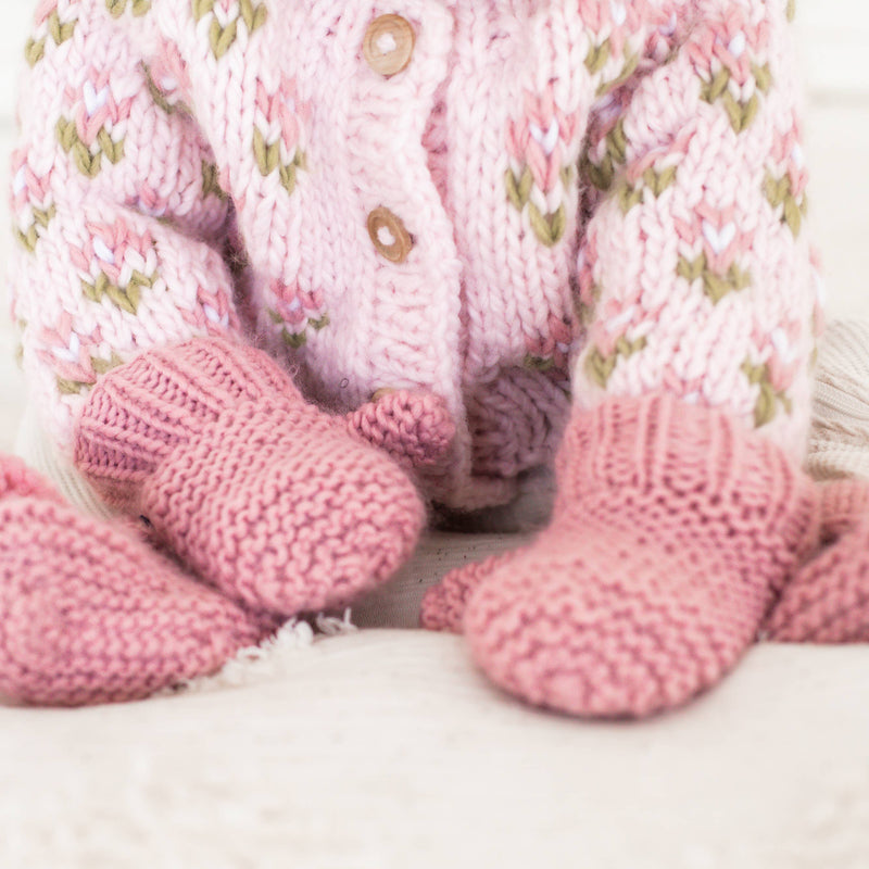 Garter Stitch Mittens - Rosy