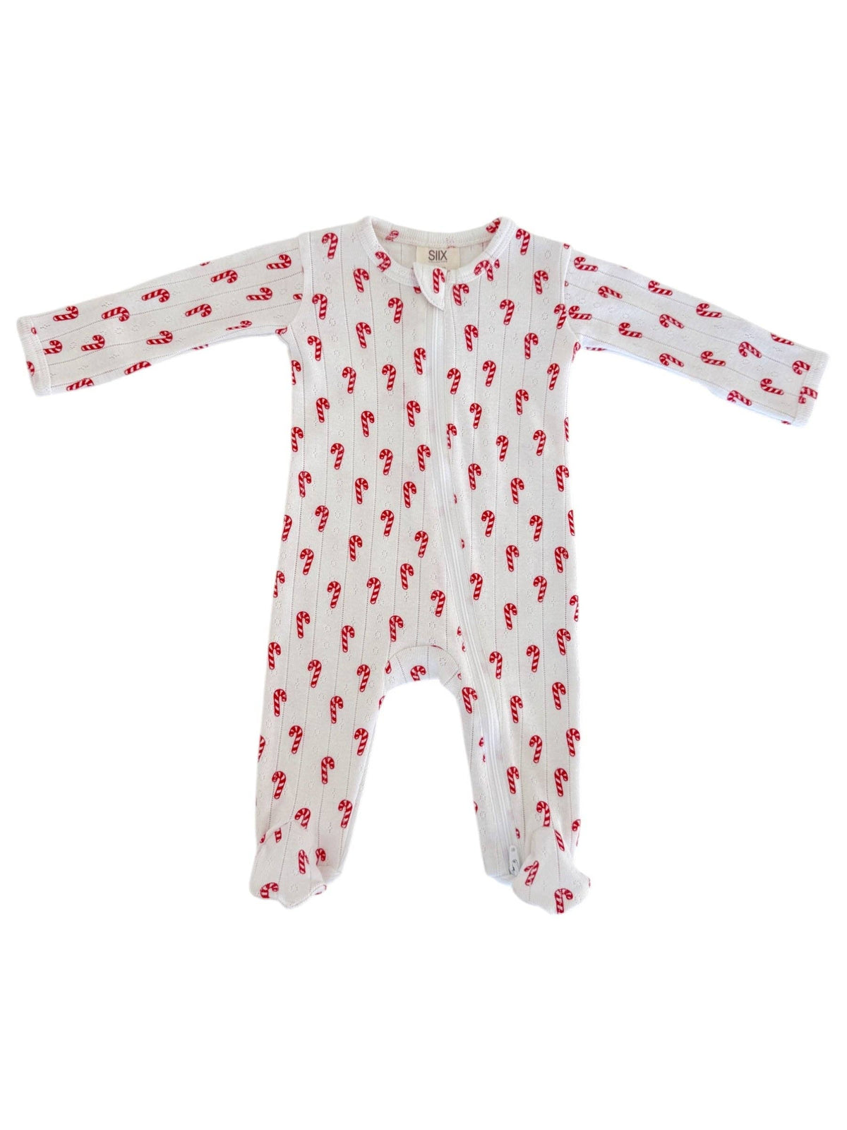 Candy Cane Organic Pointelle 2-Way Zip Footie