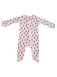 Candy Cane Organic Pointelle 2-Way Zip Footie