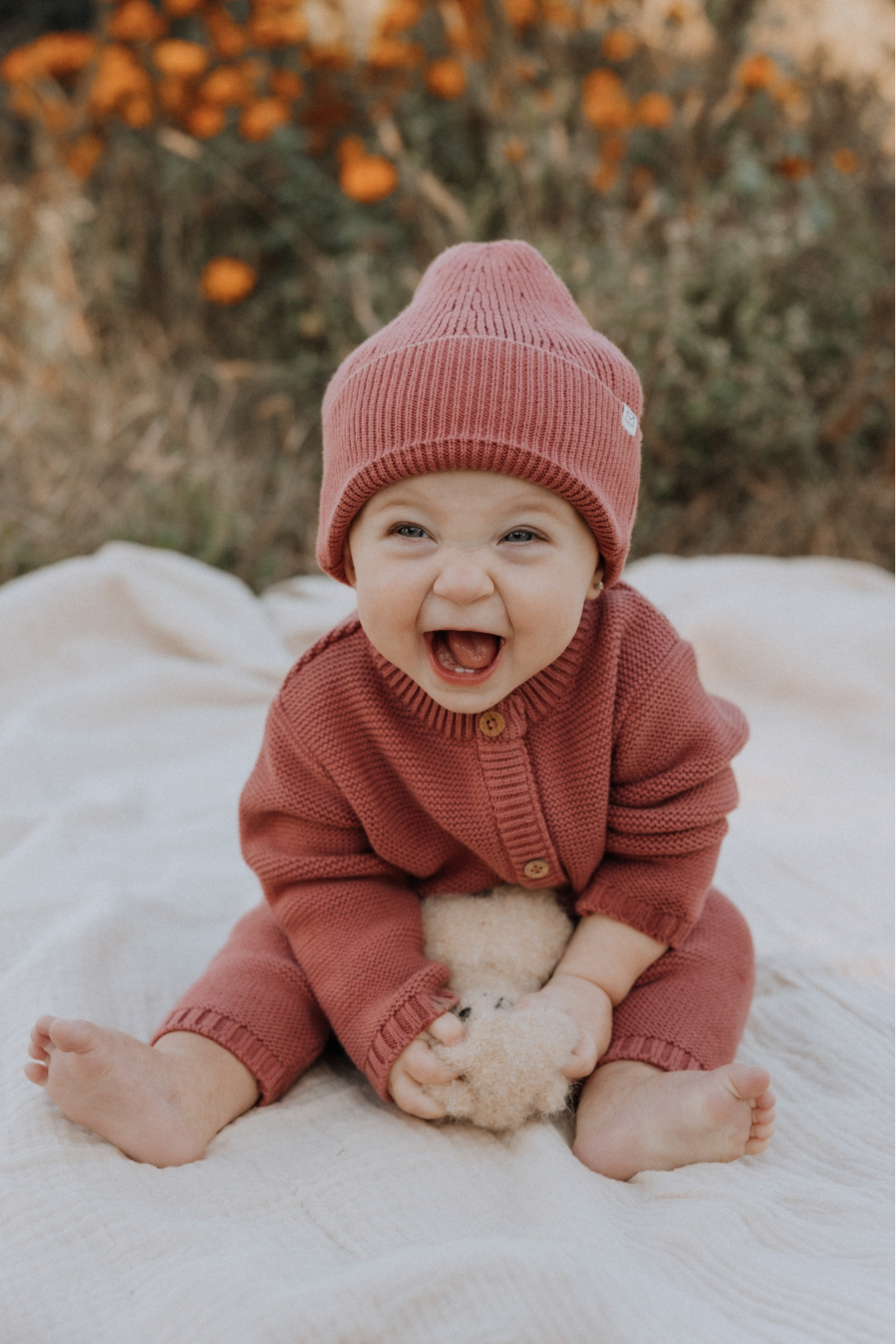 Penelope Garter Stitch Romper in Rosewood