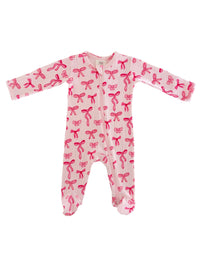 Pink Bows Organic Pointelle 2-Way Zip Footie
