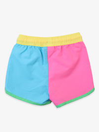 Boys Neon Color Block Dolphin Hem Swim Trunks