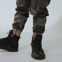 Washed Black Denim Check Joggers