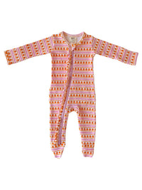 Pumpkin Stripe Pink Organic Frill Zip Footie