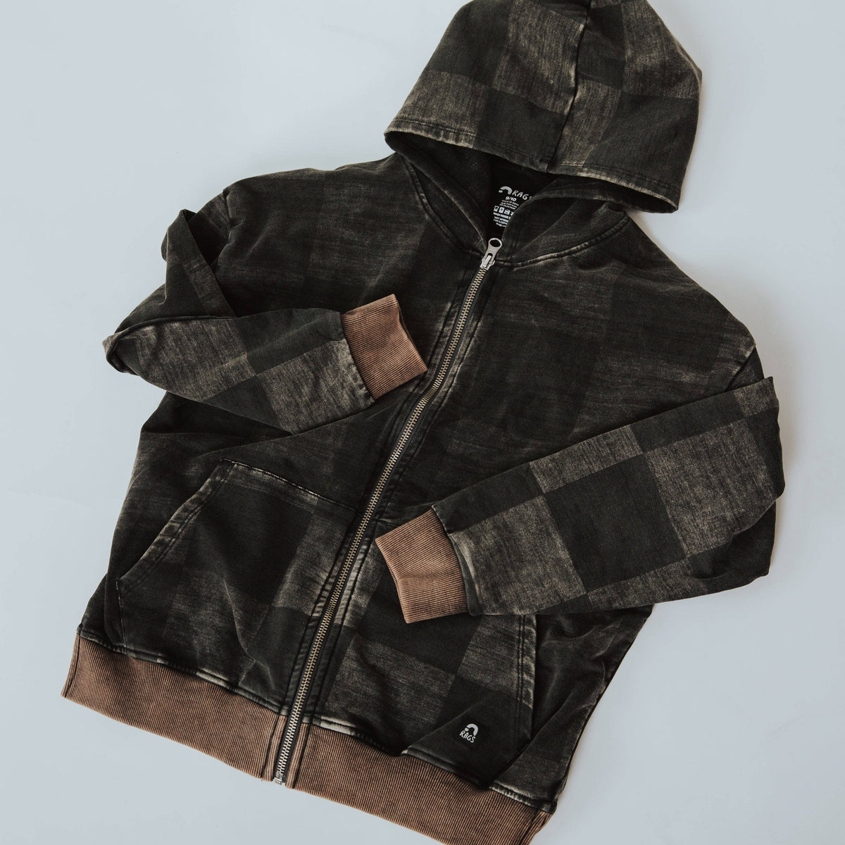 Washed Black Denim Zip Up Hoodie