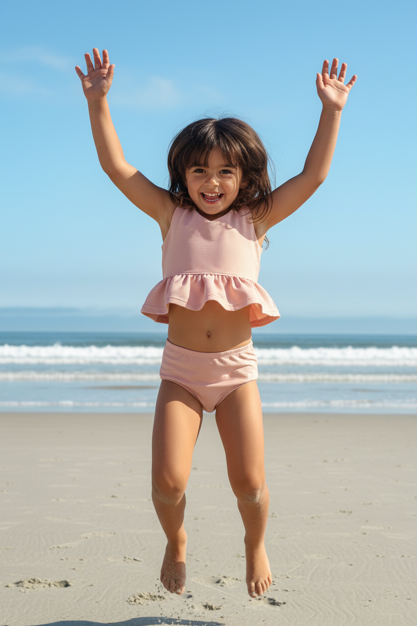 Flutter Tankini Set (soft pink ribbed)