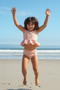 Flutter Tankini Set (soft pink ribbed)