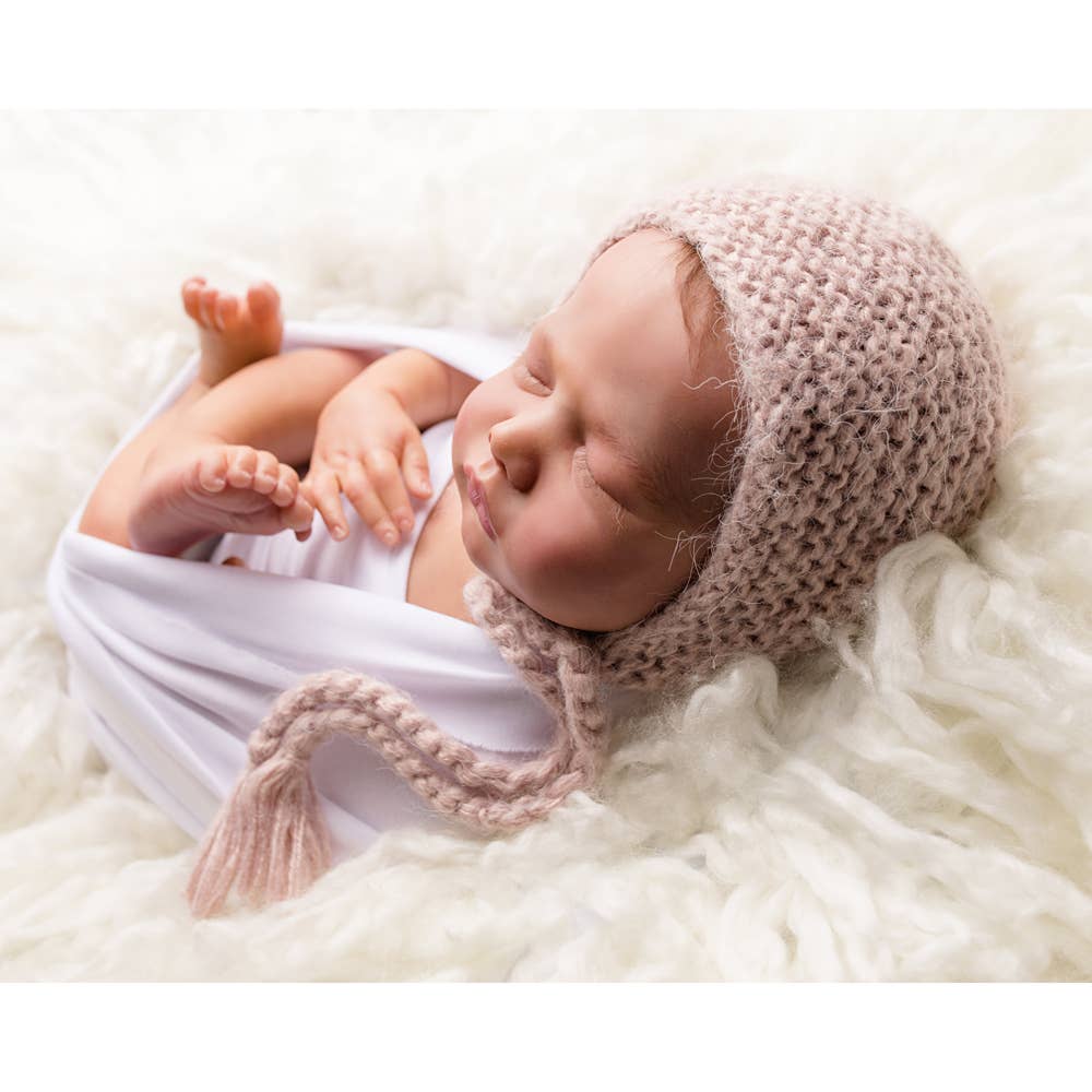 Newborn Baby Pink Angora Knit Bonnet