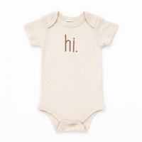 Hi. Embroidered Pecan Cotton Knit Onesie