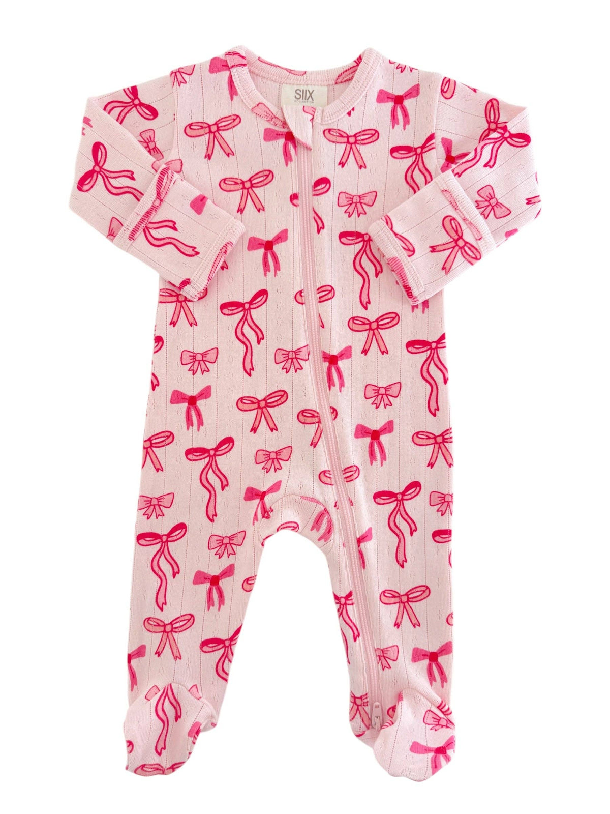Pink Bows Organic Pointelle 2-Way Zip Footie