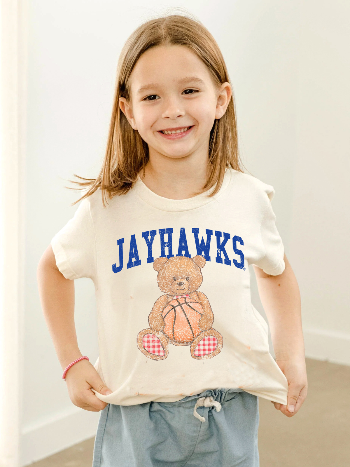 Children's KU Jayhawks Basketball Bear Cream Tee