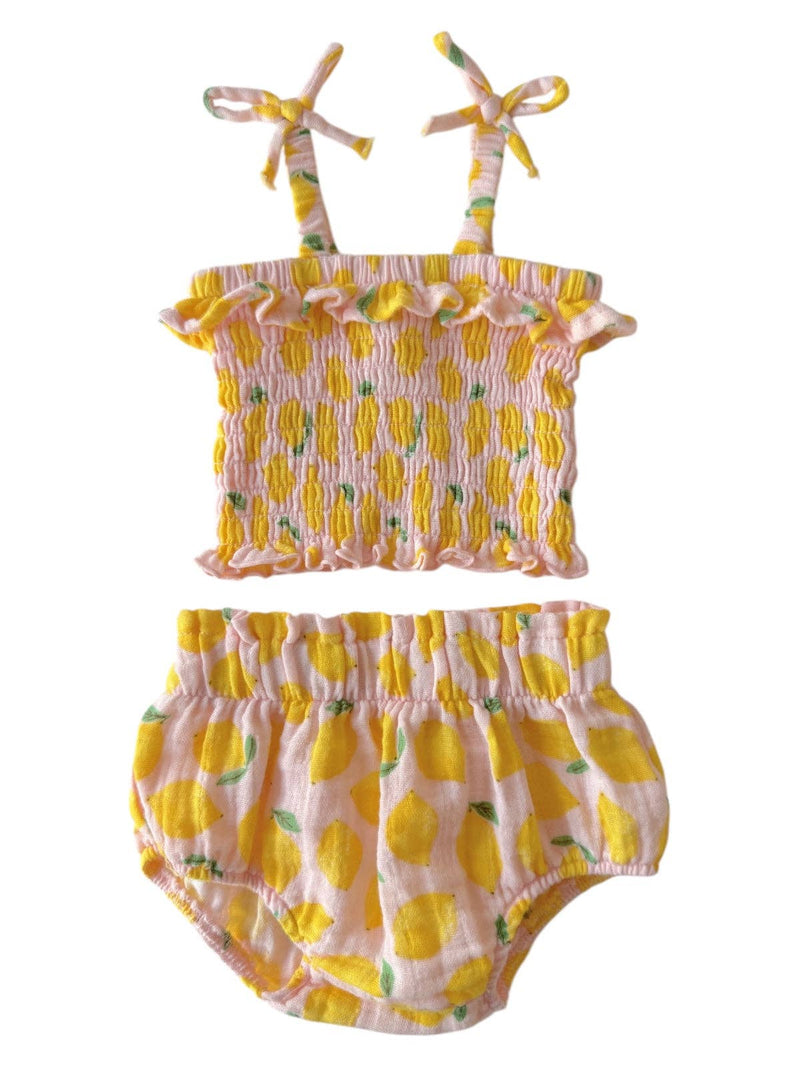 Lemon Sorbet Muslin Smocked Ruffle Top & Bloomer