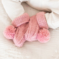 Garter Stitch Baby Booties Surf with Pom Poms