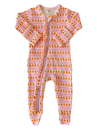Pumpkin Stripe Pink Organic Frill Zip Footie