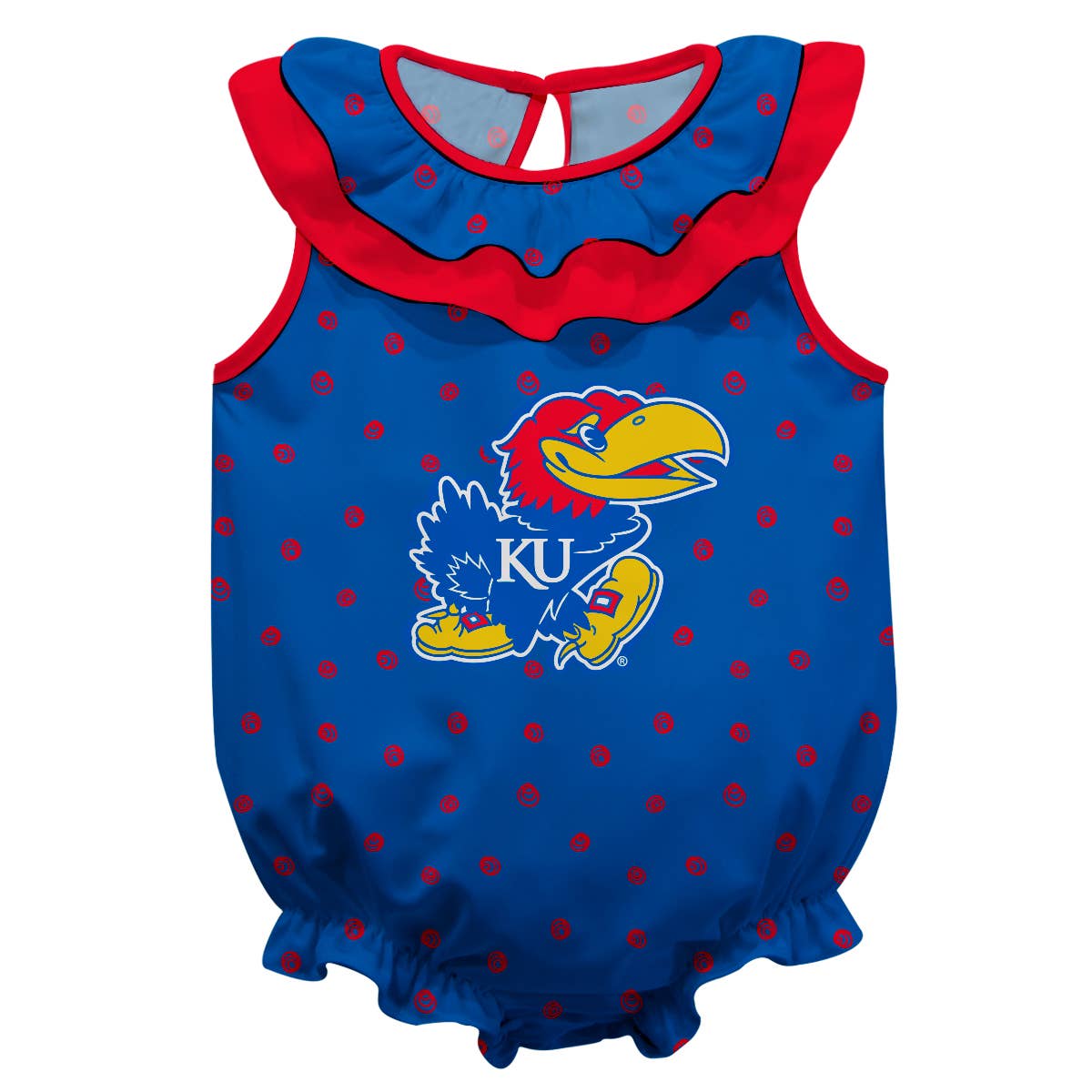 Kansas Jayhawks Swirls Blue Sleeveless Ruffle Bodysuit