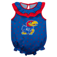 Kansas Jayhawks Swirls Blue Sleeveless Ruffle Bodysuit