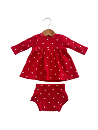 Organic Waffle Simple Dress & Bloomer, Little White Heart (on Red)