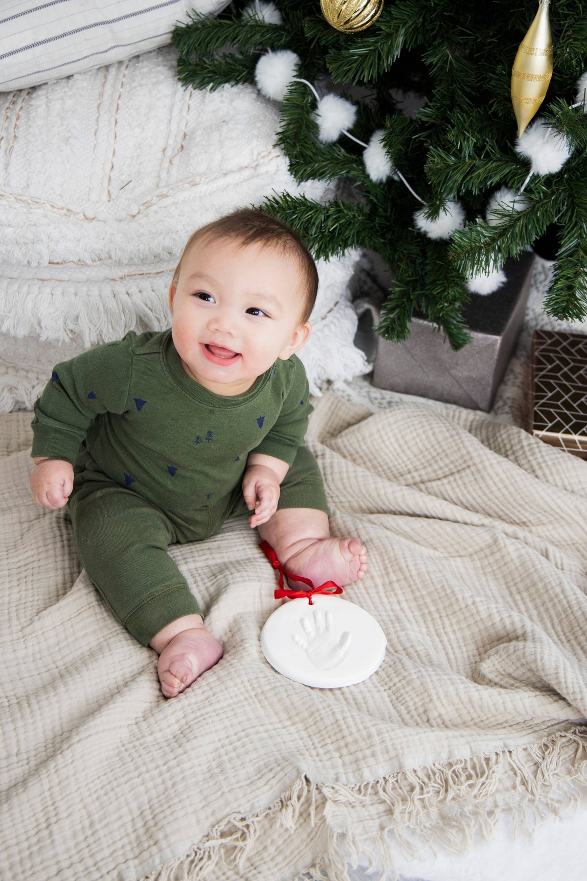 Baby Christmas Handprint or Footprint Clay Keepsake Ornament