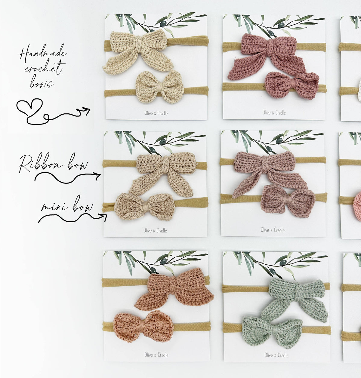 Crochet headband bow 2pc