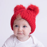Red Fluffer Beanie Hat Baby & Kids