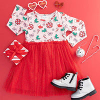Disco Christmas Long Sleeve Tutu Dress