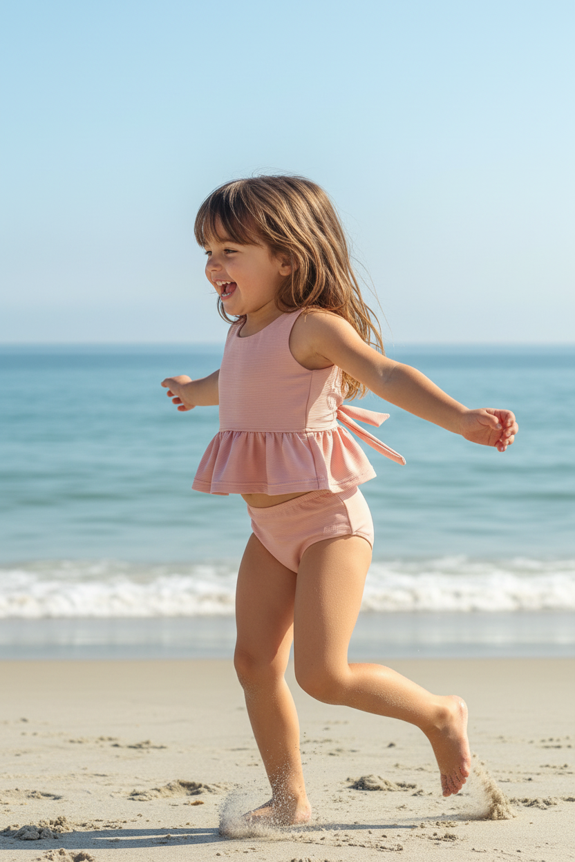 Flutter Tankini Set (soft pink ribbed)