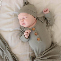 Eucalyptus Bamboo Waffle Newborn Baby Knot Gown & Hat Set