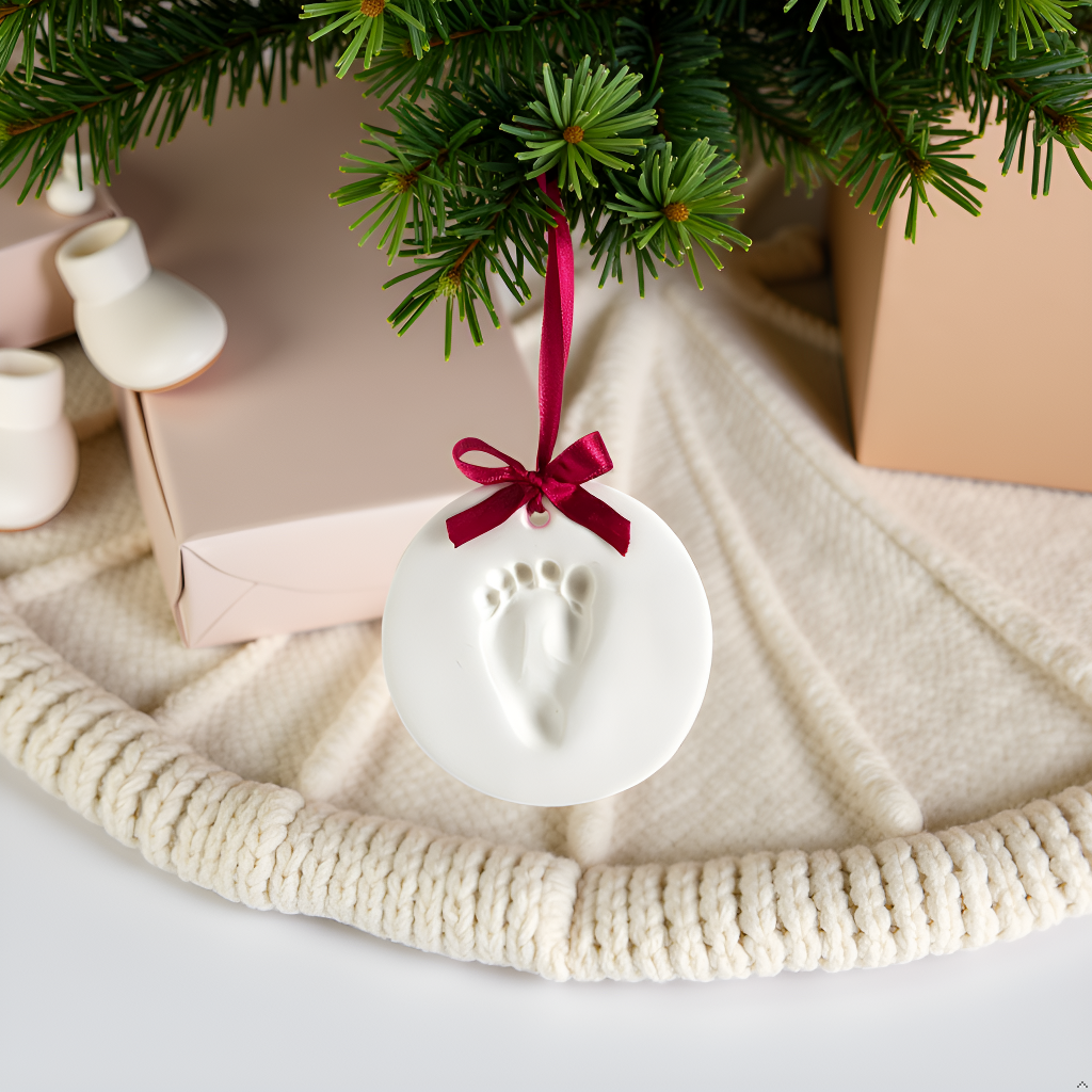 Baby Christmas Handprint or Footprint Clay Keepsake Ornament