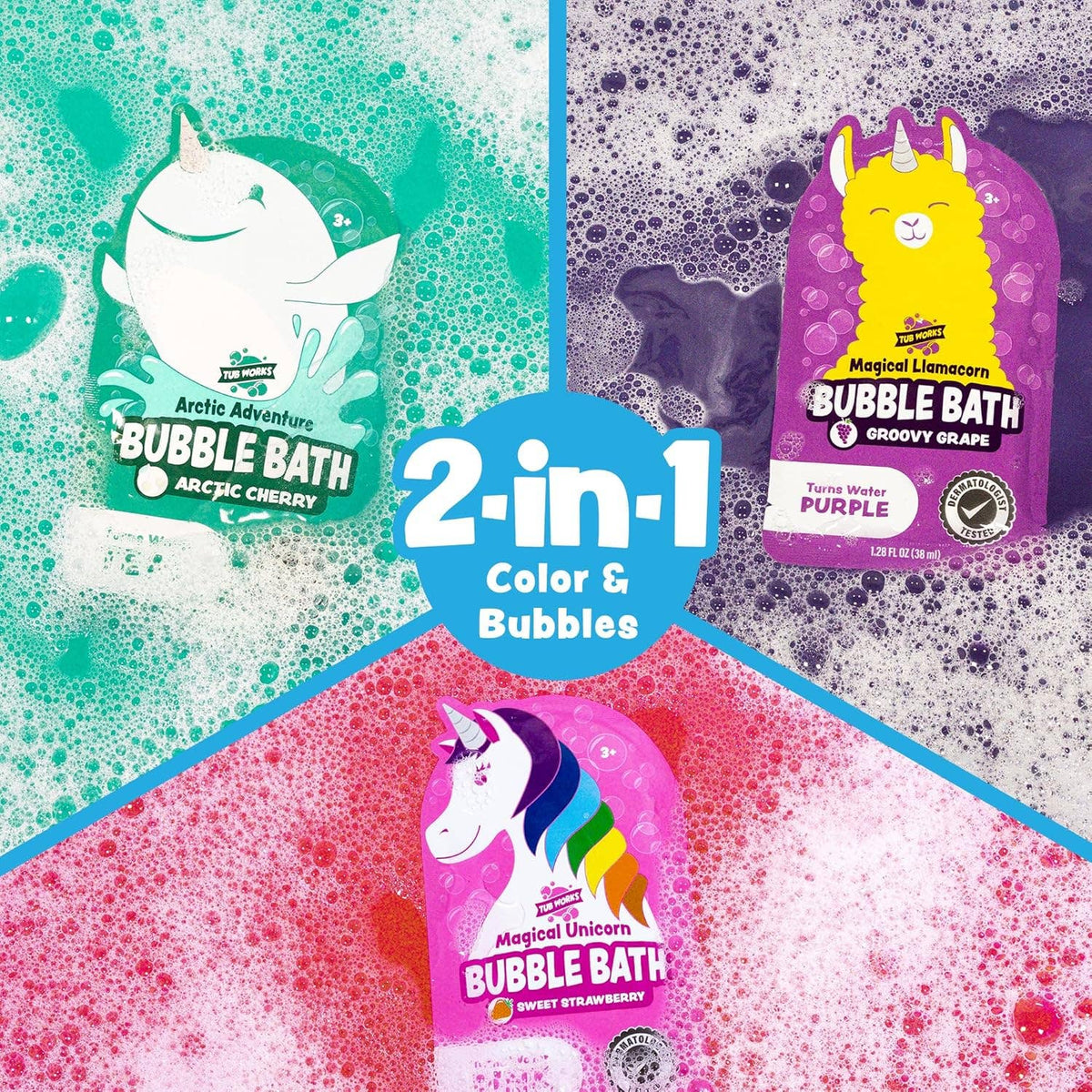 Tub Works® Magical Kids Bubble Bath, Variety | Pink, Purple & Teal Bath Colors