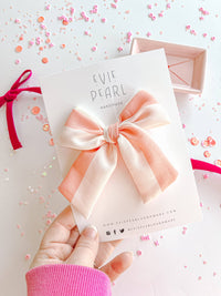 Cream & Peachy Pink Stripe Large Pinwheel Bow