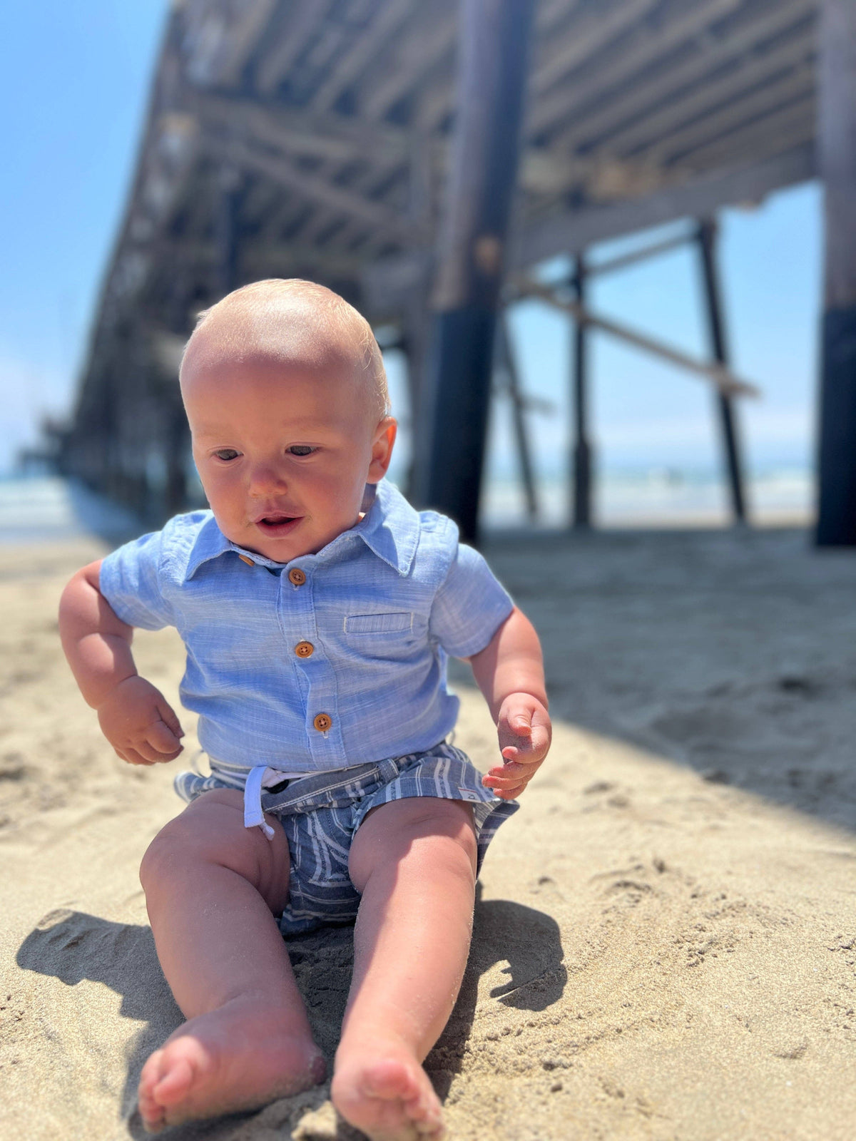 Newport Blue/Cream Striped Crew Shorts