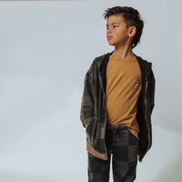 Washed Black Denim Zip Up Hoodie