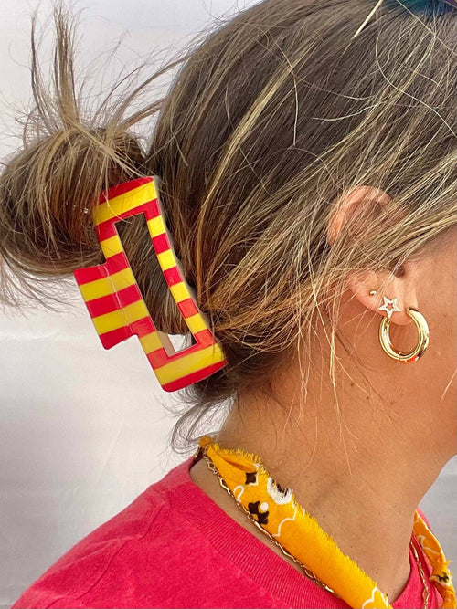 Red and Yellow Striped Claw Clip