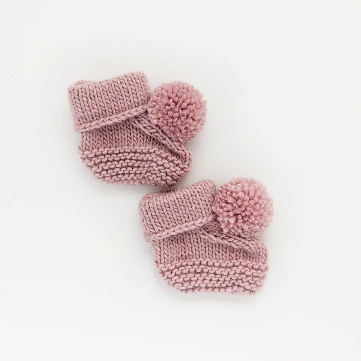 Garter Stitch Baby Booties Rosy with Pom Poms