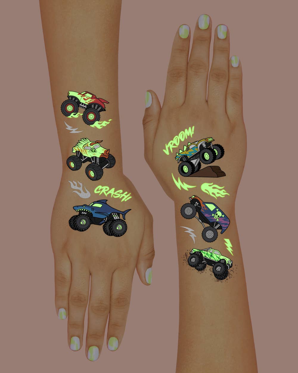 Monster Truck Glow In The Dark Temporary Tattoos