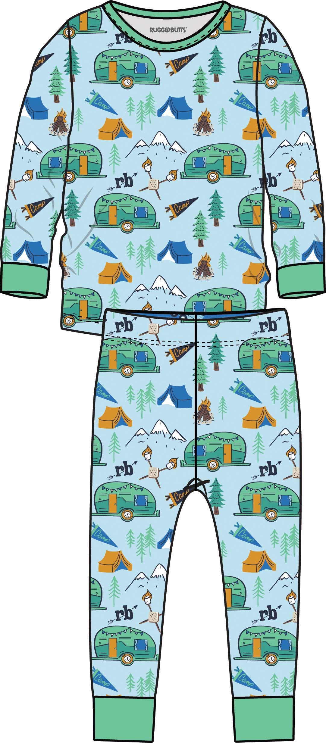 SoftSnooze™ Kids Bamboo Viscose Blue Campfire Crew Long Sleeve Pajama Set